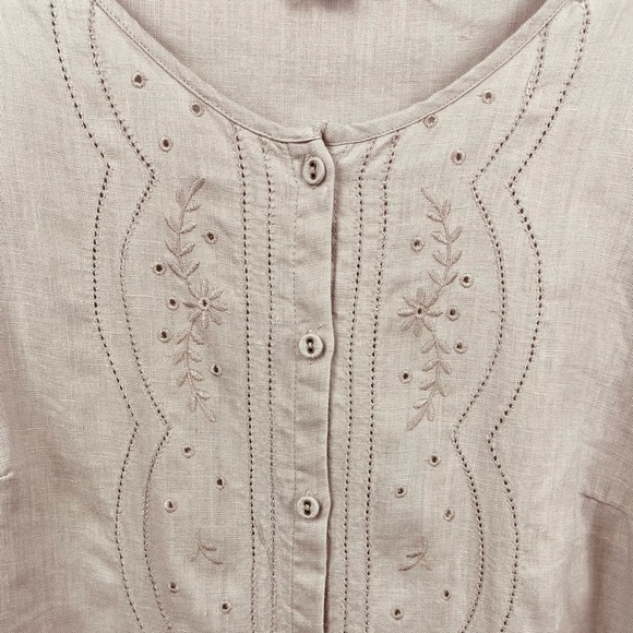 Gharani Strok Natural Tan 100% Linen Long Sleeve Button Front Dress Size S/ US 6 - Picture 7 of 8